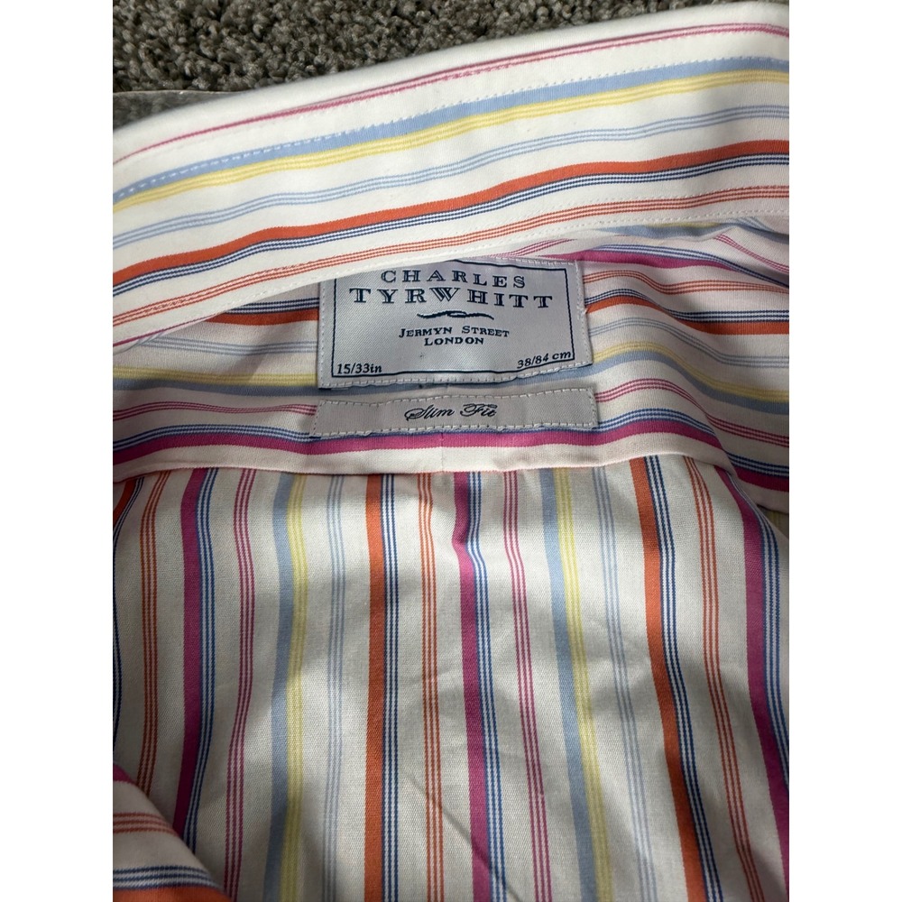 Charles Tyrwhitt Slim Fit Multi Color Stripe French Cuff Dress Shirt 15/33 Mens